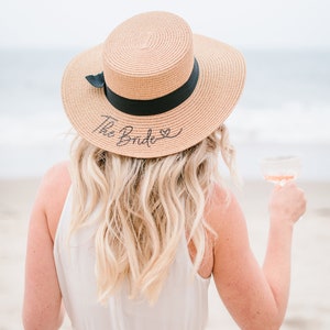 Bride Hat Honeymoon Beach Hat Personalized Bride Hat Boater Hat with Name Custom Personalized Beach Hat Honeymoon Gift for Bride EB3333P image 3