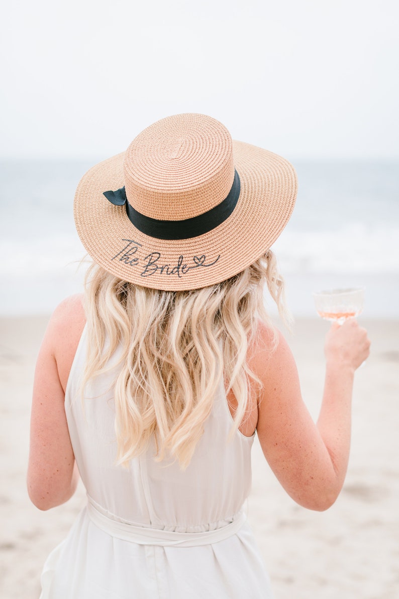 Bride Hat Honeymoon Beach Hat Personalized Bride Hat Boater Hat with Name Custom Personalized Beach Hat Honeymoon Gift for Bride EB3333P image 3