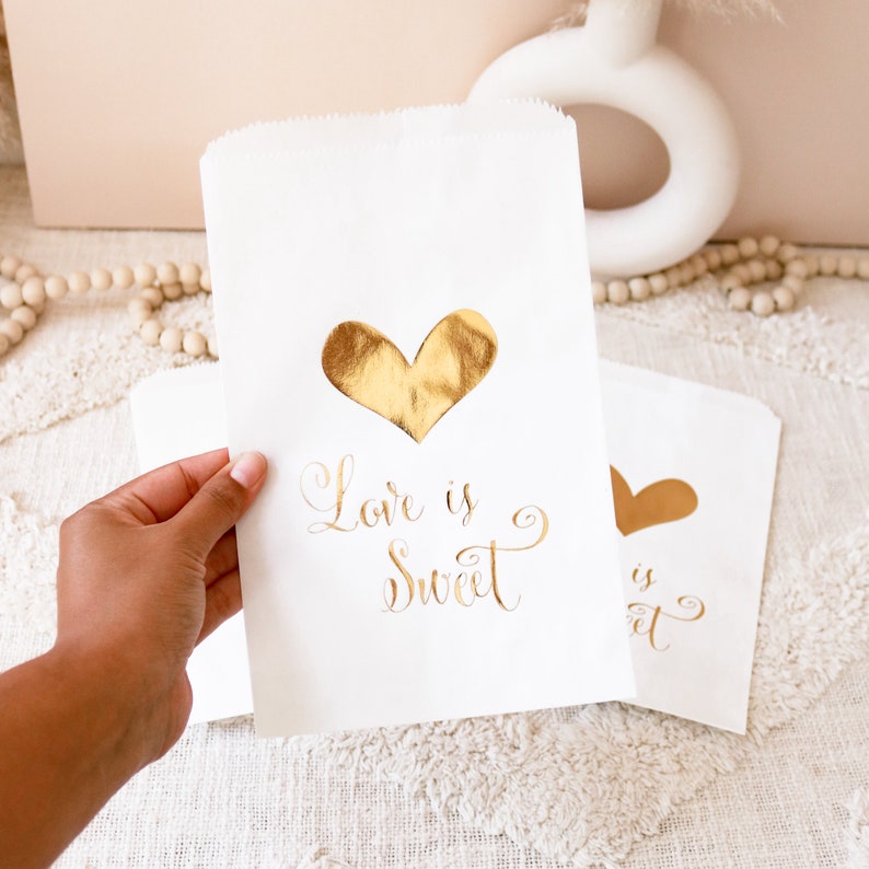 White & Gold Wedding Favor Bags Gold Polka Dot Candy Buffet Bags Gold Foil Printed Favor Bags for Candy Buffet EB3038 set of 12 bags image 2