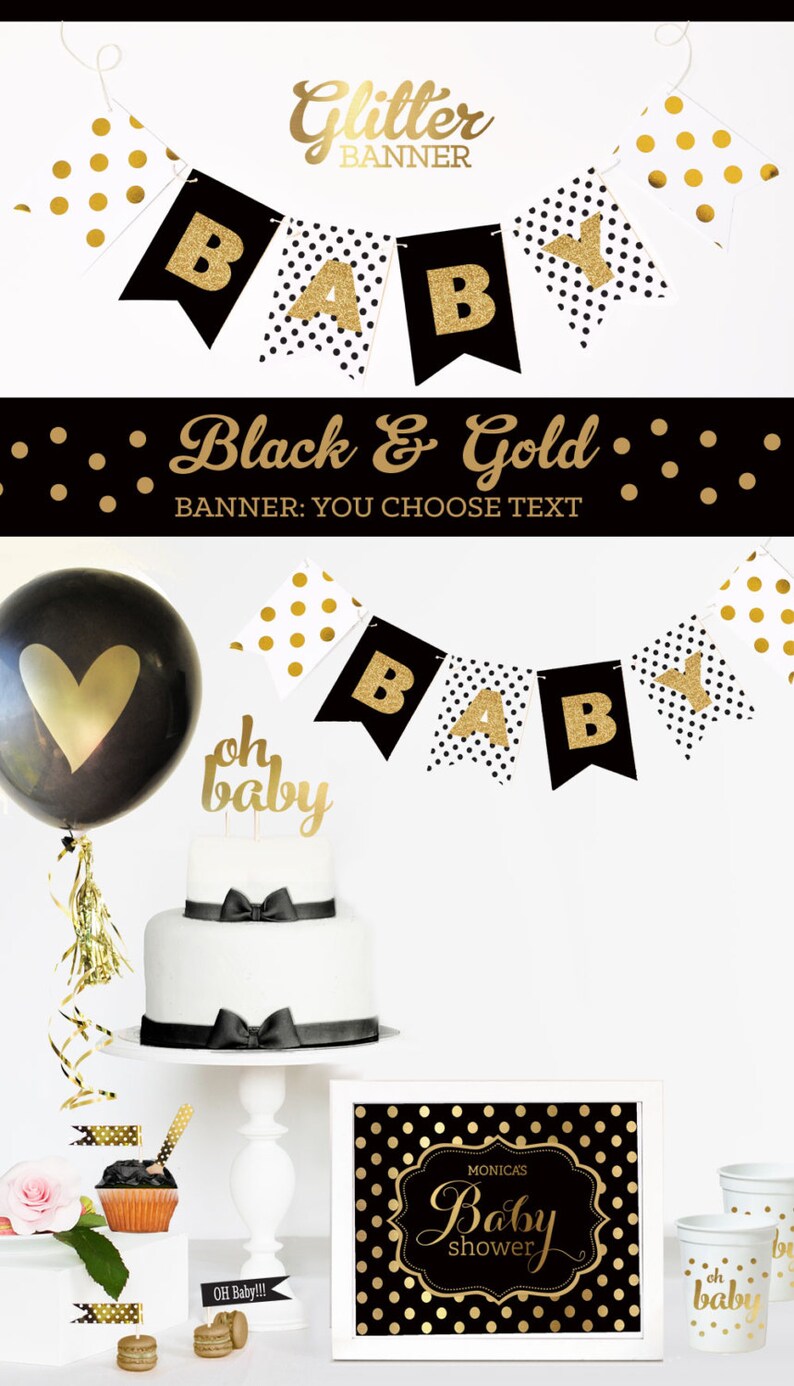 Black And Gold Baby Shower Decorations White Image 0