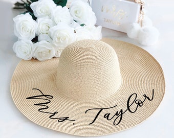 Floppy Beach Hat Personalized Bride Hat Floppy Hat with Name Custom Personalized Beach Hat Honeymoon Must Have Honeymoon Gifts (EB3270P)