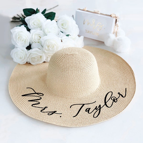 Floppy Beach Hat Personalized Bride Hat Floppy Hat with Name Custom Personalized Beach Hat Honeymoon Must Have Honeymoon Gifts (EB3270P)