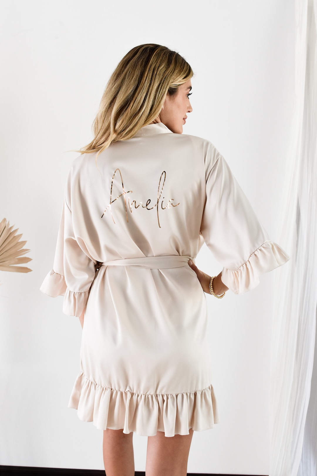 Champagne satin bride robe with your custom inscription, Elegant Robe for  Bride, Soft Bridal Wedding Robe