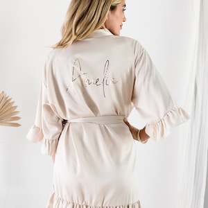 Champagne Robes for Bridesmaid Ruffle Robes Personalized Bridesmaid Robes with Names Satin Bridal Party Robes Custom Robes Woman (EB3377P)