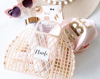 Bridesmaid Gift Bag Bachelorette Tote Bag Personalized Jelly Bag Bachelorette Party Favor Bags Retro Women Birthday Gift for Her  (EB3470P)