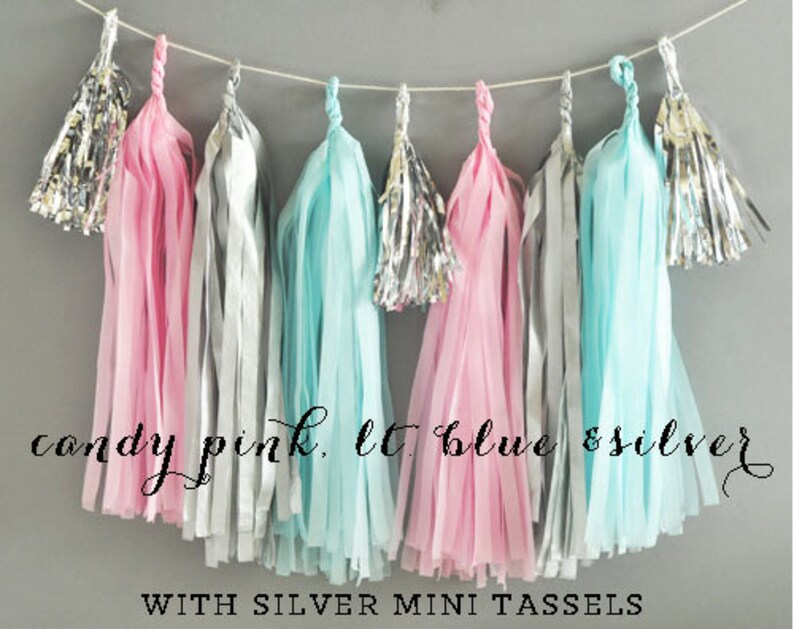 Pink Blue Silver Grey Tassel Garland Gender Reveal Decor Etsy