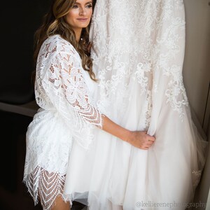 Bride Robe Lace Bridal Robe Personalized Bride Robe Regular and Plus Size Bridal Robe Full Lace Robe Bride Gift EB3321P image 6