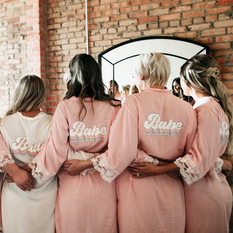 Bridesmaid Robes Lace Bride & Babe Robes Wedding Getting Ready Robes Cotton Bridesmaid Robes Retro Bride Robe EB3184RTR image 2