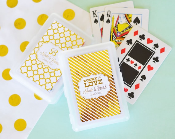 Personalized Playing Cards Black and Gold Wedding Favors 