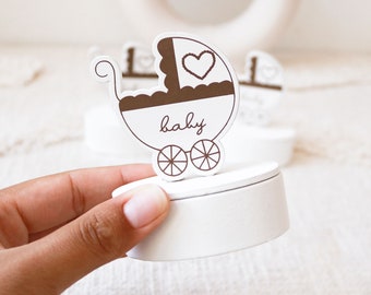 Baby Shower Place Card - Baby Shower Favor Box - Baby Carriage - Gender Neutral Baby Shower Decor - Place Card Holder (EB2093) Set Of 12