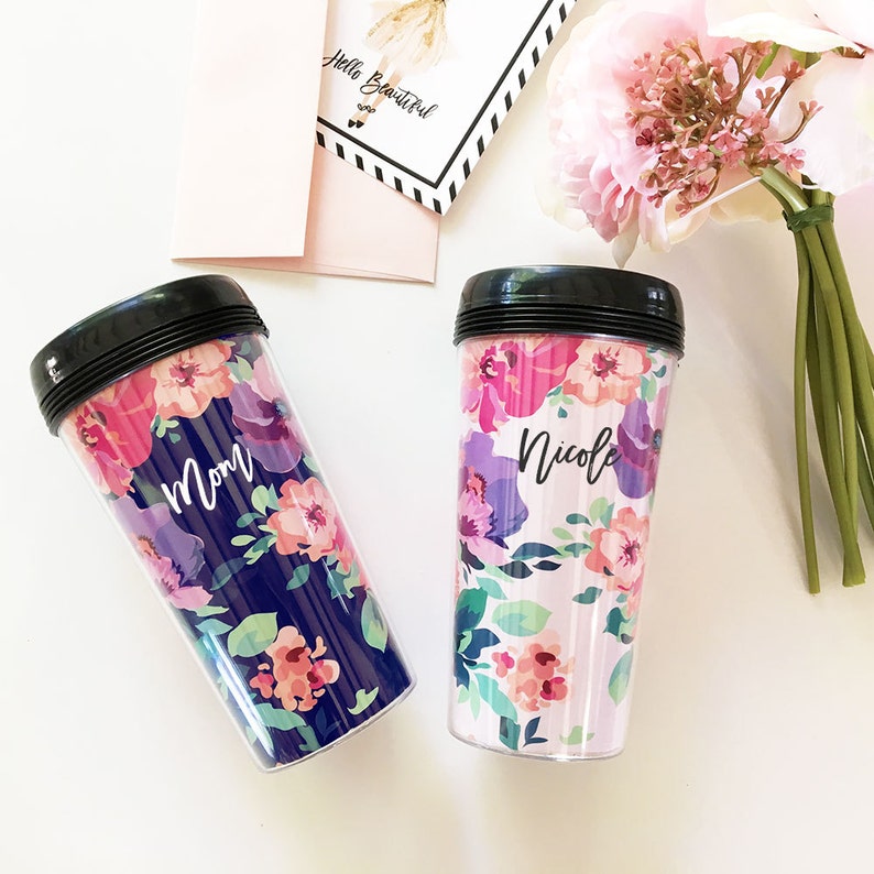 Floral Travel Mug Floral Coffee Mug Personalized Travel Mug Etsy