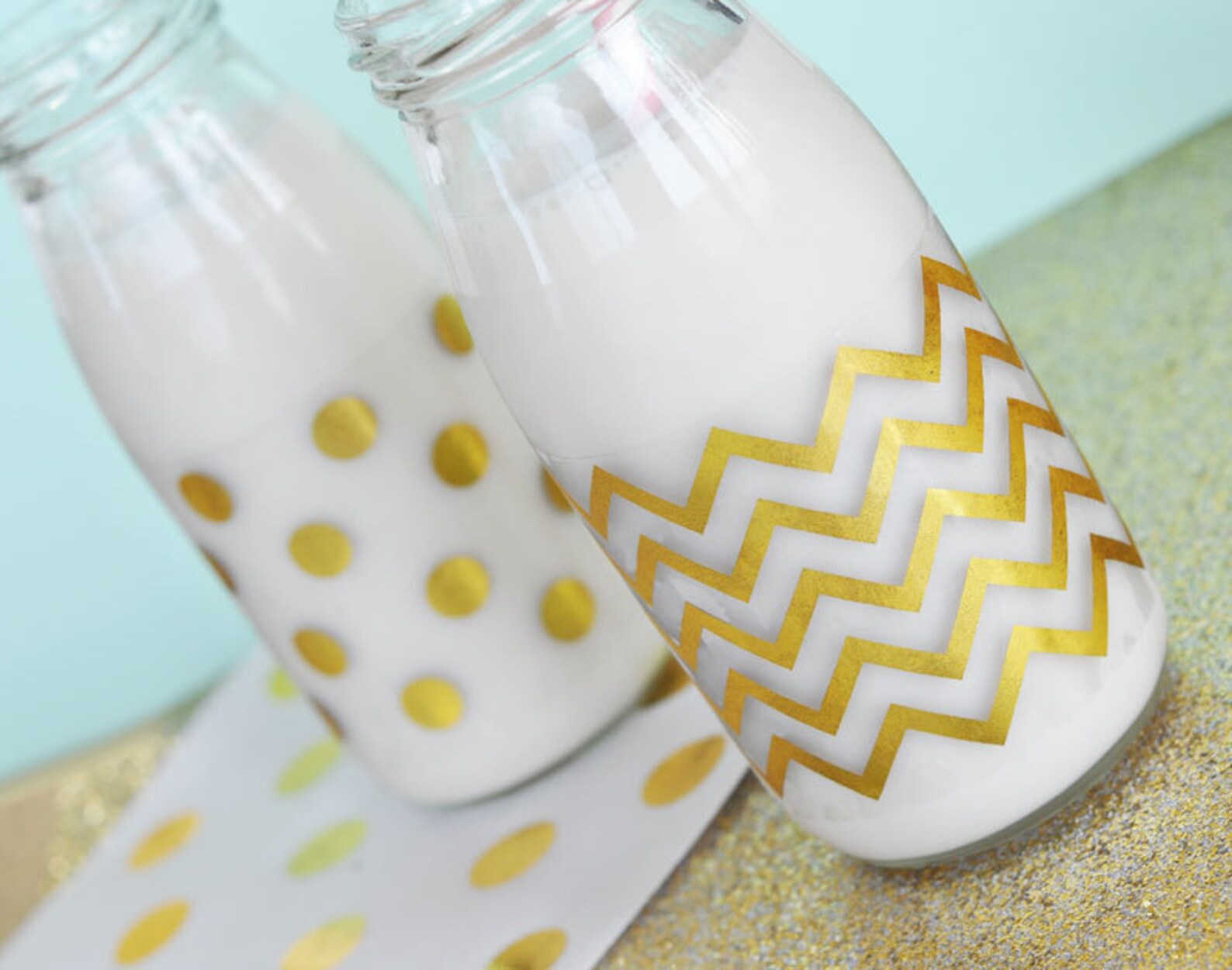 Gold Foil Milk Bottle Labels Chevron Polka Dot Labels for Etsy
