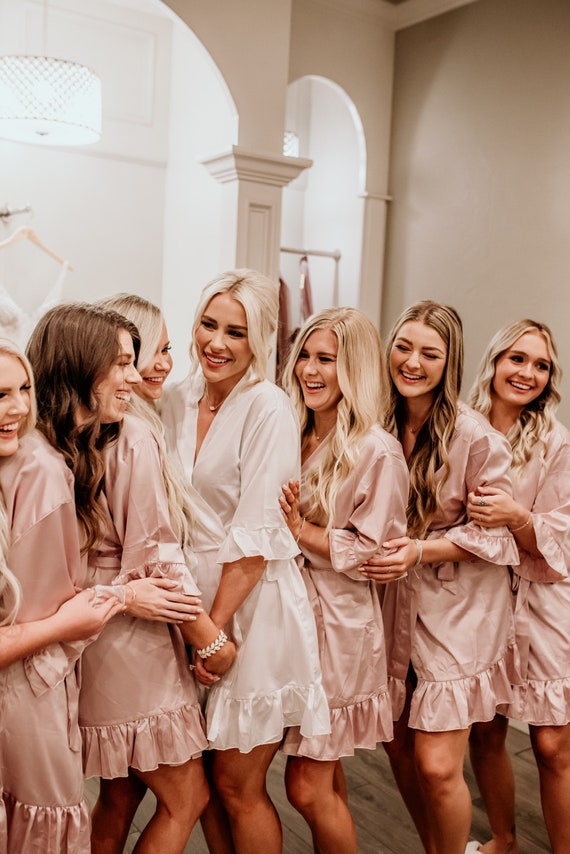 Custom Bridesmaid Robes Satin Ruffled Robes Personalized Wedding Robes White Pink Bridal Party Robes Getting Ready Robes EB3377P Etsy