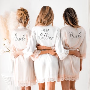 Bridesmaid Robes Personalized Bridesmaid Robes with Names Satin Lace Bridal Robes Bridal Party Robes Custom Name Robes EB3260P image 2