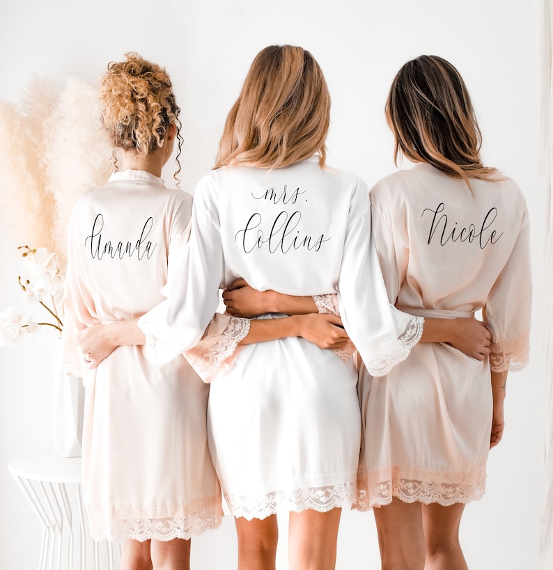 Bridesmaid Robes Personalized Bridesmaid Robes with Names Satin Lace Bridal Robes Bridal Party Robes Custom Name Robes EB3260P image 2