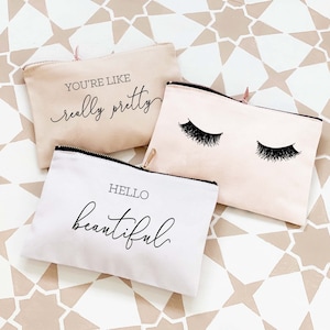 Bridesmaid Makeup Bags - Cute Make Up Bags - Hello Beautiful Makeup Bag - Cute Gifts for Her Birthday Gifts for Best Friend  (EB3222NT)