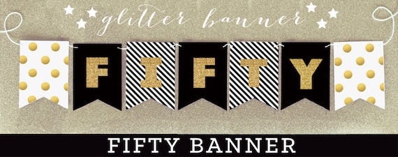 50th birthday banner fifty birthday gold glitter banner etsy