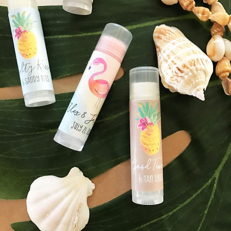 Beach Wedding Favors Tropical Bridal Shower Favors Tropical Bachelorette Party Favors Personalized Lip Balm Tubes EB3031TPB set of 16 image 10