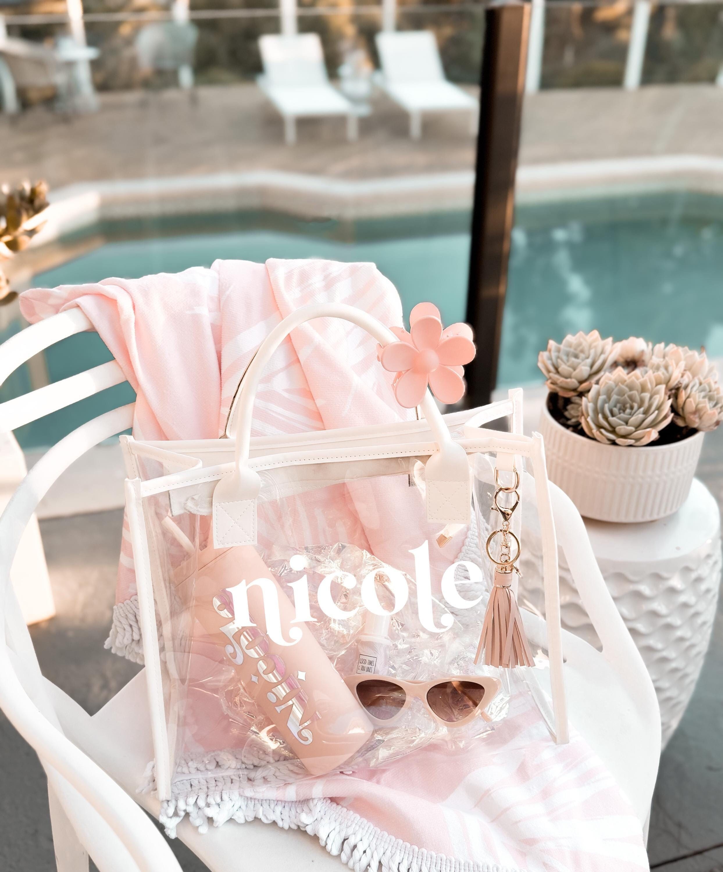 Custom Beach Bag Clear Bachelorette Bags Beach Tote Girls Weekend Trip Birthday Girls Trip Gift Women  Party Favors Personalized  (EB3545)