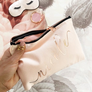 Custom MakeUp Bag Make Up Bag for Her Make Up Bag with Name Birthday Gift Ideas Bridesmaid Cosmetic Bag Rose Gold EB3222AD image 2