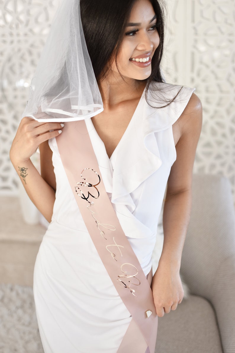 Bride Sash Rose Gold Silver you choose Custom Bride Sash Future Mrs Sash for Bride to Be Gift Bridal Shower Sash EB3172CT image 5