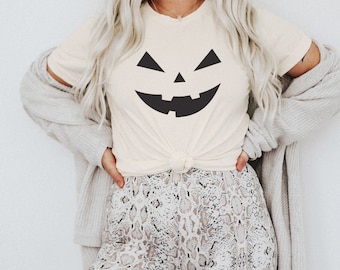 Halloween Shirts for Women Jack-O-Lantern Shirt Womens Halloween Shirt Pumpkin Cute Halloween Party Tshirt (EB3291HLW) SEMI-fitted Shirt