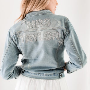 Personalized Jean Jacket Bride Denim Jacket Bride Jacket Personalized Jacket Custom Wedding Jacket Glam Bride Gift Ideas EB3343SQP image 4