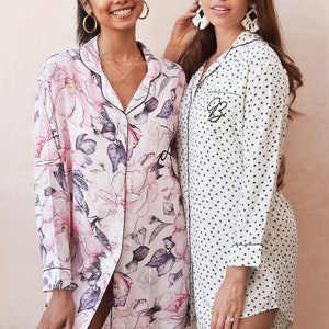 Monogram Sleep Shirts Bridesmaid Pajama Shirts Bride & Bridesmaid Getting Ready Outfits Pattern Sleep Shirt Pajamas for Women (EB3391M)