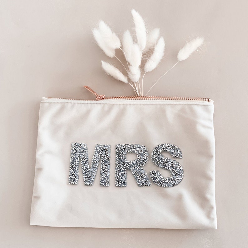 Mrs Make Up Bag Velvet Honeymoon Bride Gift Bag Cosmetic Bag Bride Gift Ideas Bridal Shower Gift Ideas for the Bride EB3456SQMRS image 2