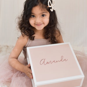 PINK Flower Girl Box Gifts Personalized Pink Flower Girl Proposal Gift Box Pink Gift Box Girls EB3388BPW Flower Girl Proposal Box EMPTY image 2