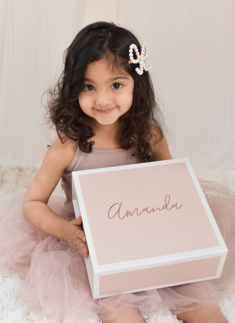 PINK Flower Girl Box Gifts Personalized Pink Flower Girl Proposal Gift Box Pink Gift Box Girls EB3388BPW Flower Girl Proposal Box EMPTY image 2