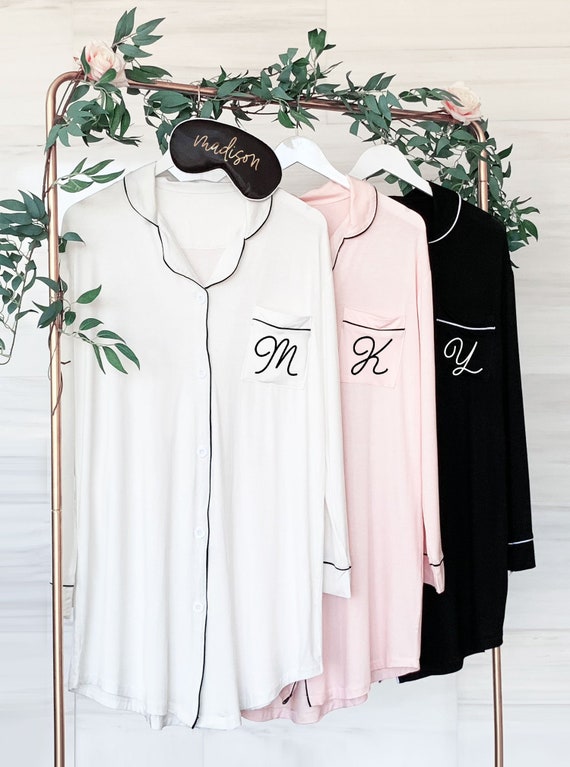 Bridesmaid Button Down Shirts Bridesmaid Sleep Shirts Bridesmaid Pajamas Monogram Bridesmaid Shirts Getting Ready Outfits (EB3314M)