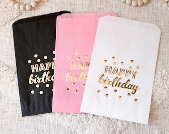 Birthday Party Favors - Party Favor Bags - Birthday Candy Bags for Candle Table - White Black Pink Paper Favor Bags (EB3038Y) set of 12