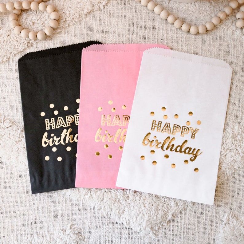 Birthday Party Favors Party Favor Bags Birthday Candy Bags for Candle Table White Black Pink Paper Favor Bags EB3038Y set of 12 image 1