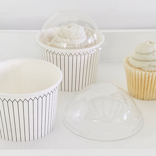 Paper Ice Cream Cups | Cupcake Paper Cups with Dome Lids | Cups for Shaved Ice Snow Cones | Party Favor Boxes (EB3325NP) - set of 25