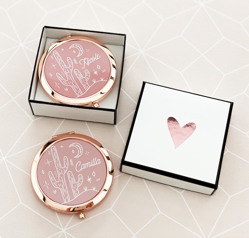 Cactus Mirror Desert Bridesmaid Gifts Scottsdale Bachelorette Party Favors Compact Personalized Gifts for Women Friends Teens EB3166DST image 2