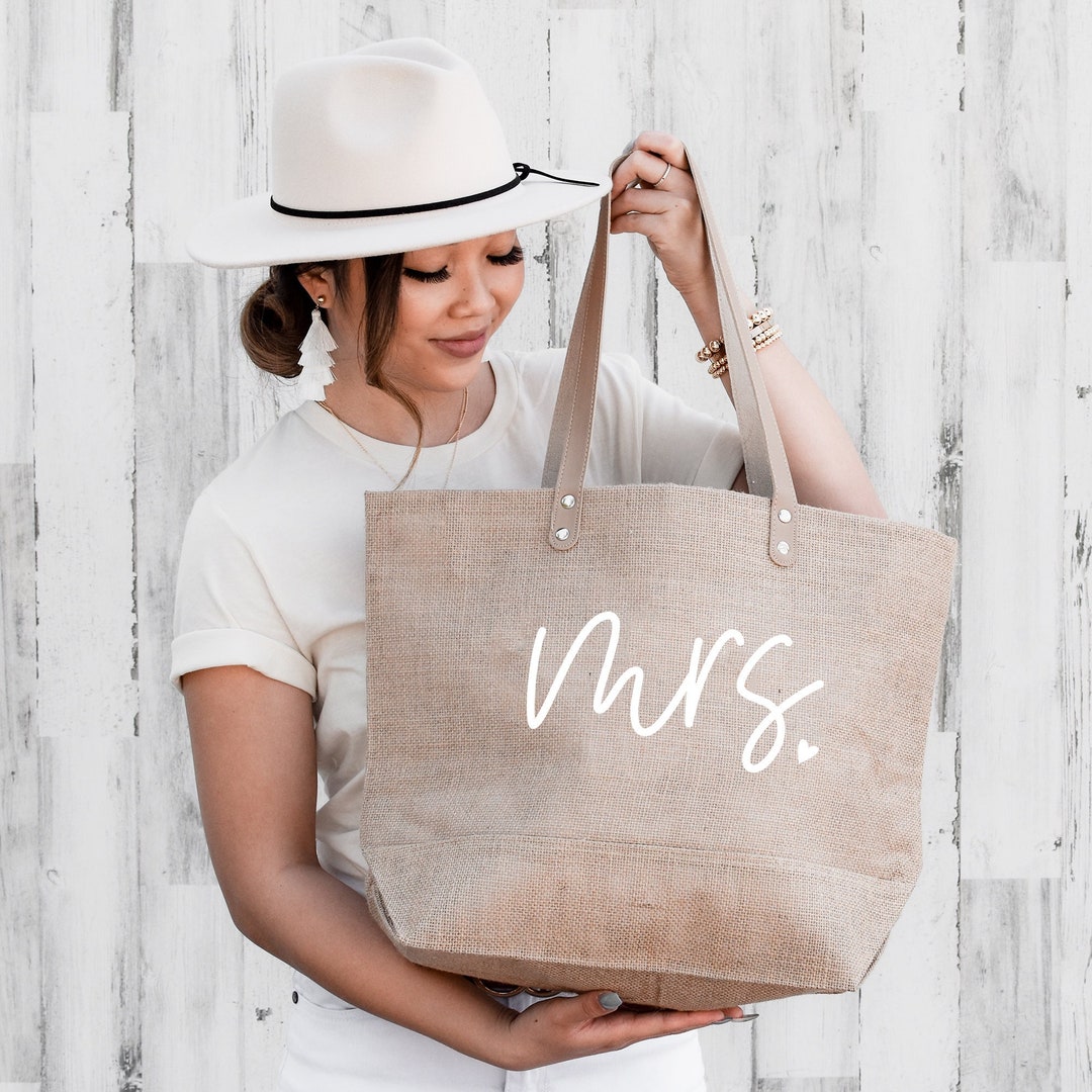 Mrs Tote Bag Bride Beach Bag Bridal Shower Gift Bag Future Mrs Jute Bag