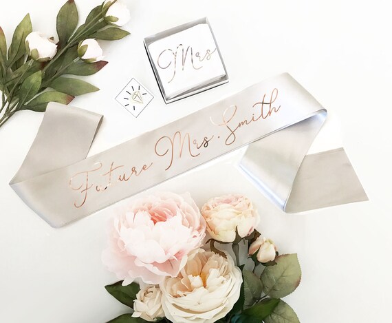 Bride Sash Rose Gold Silver - you choose - Custom Bride Sash Future Mrs Sash for Bride to Be Gift Bridal Shower Sash (EB3172CT) Il_570xn
