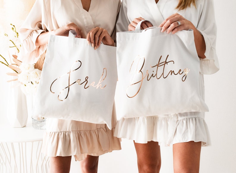 Personalized Bridesmaid Tote Bag with Name Bridesmaid Gift Bag Personalized Bridesmaid Bags Bridal Party Totes EB3216BLS image 6