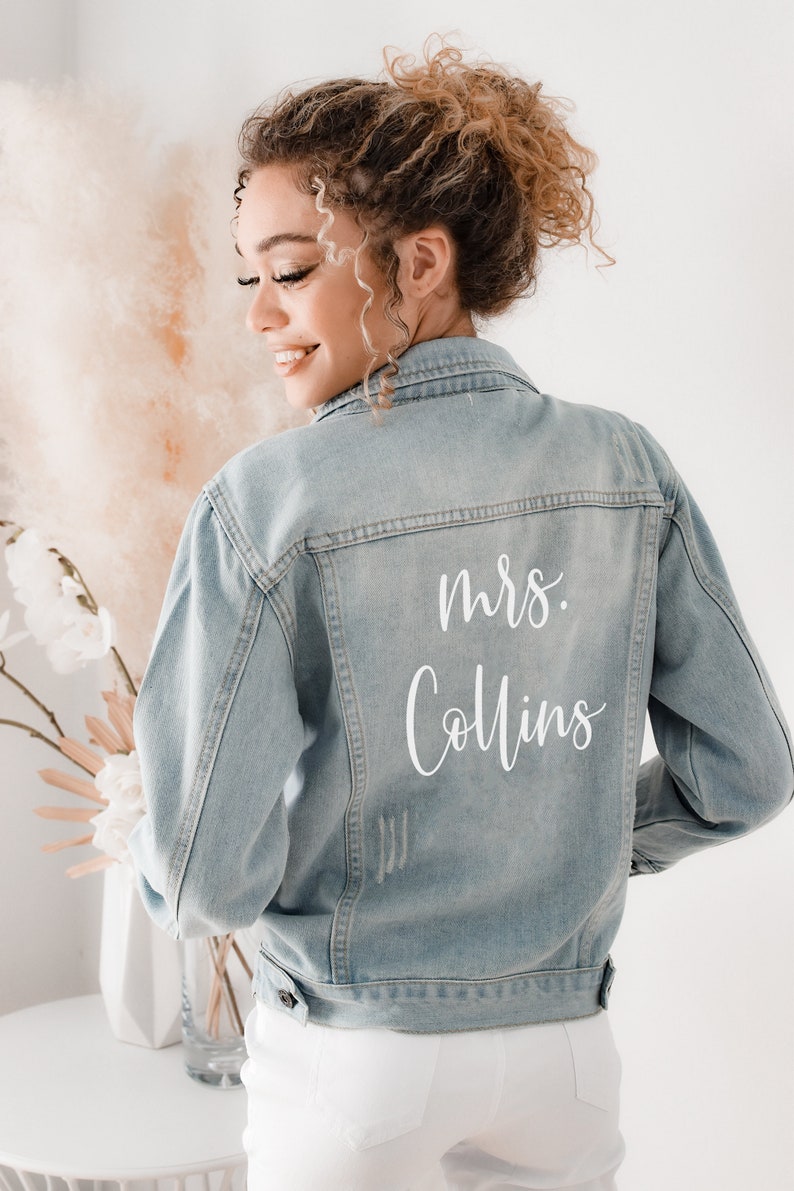 EB3343CT Personalized Jackets for Women Custom Bridesmaid Jean Jacket Denim Jacket with Name Holiday Gift Ideas for Friends Birthday Gift
