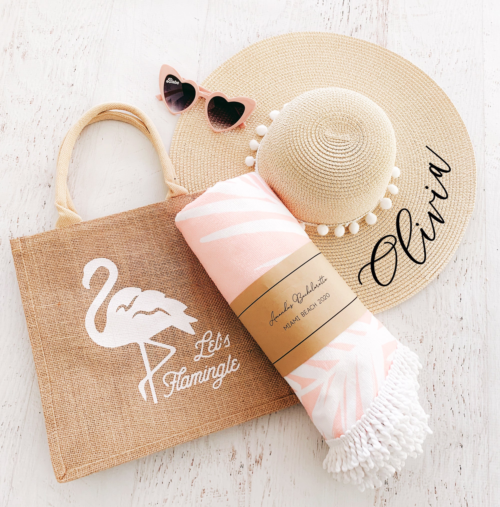 Beach Bachelorette Party Gifts Pink Tropical Bachelorette Party Favors Personalized Beach Towel Pink Round Towel (EB3327TPPP)