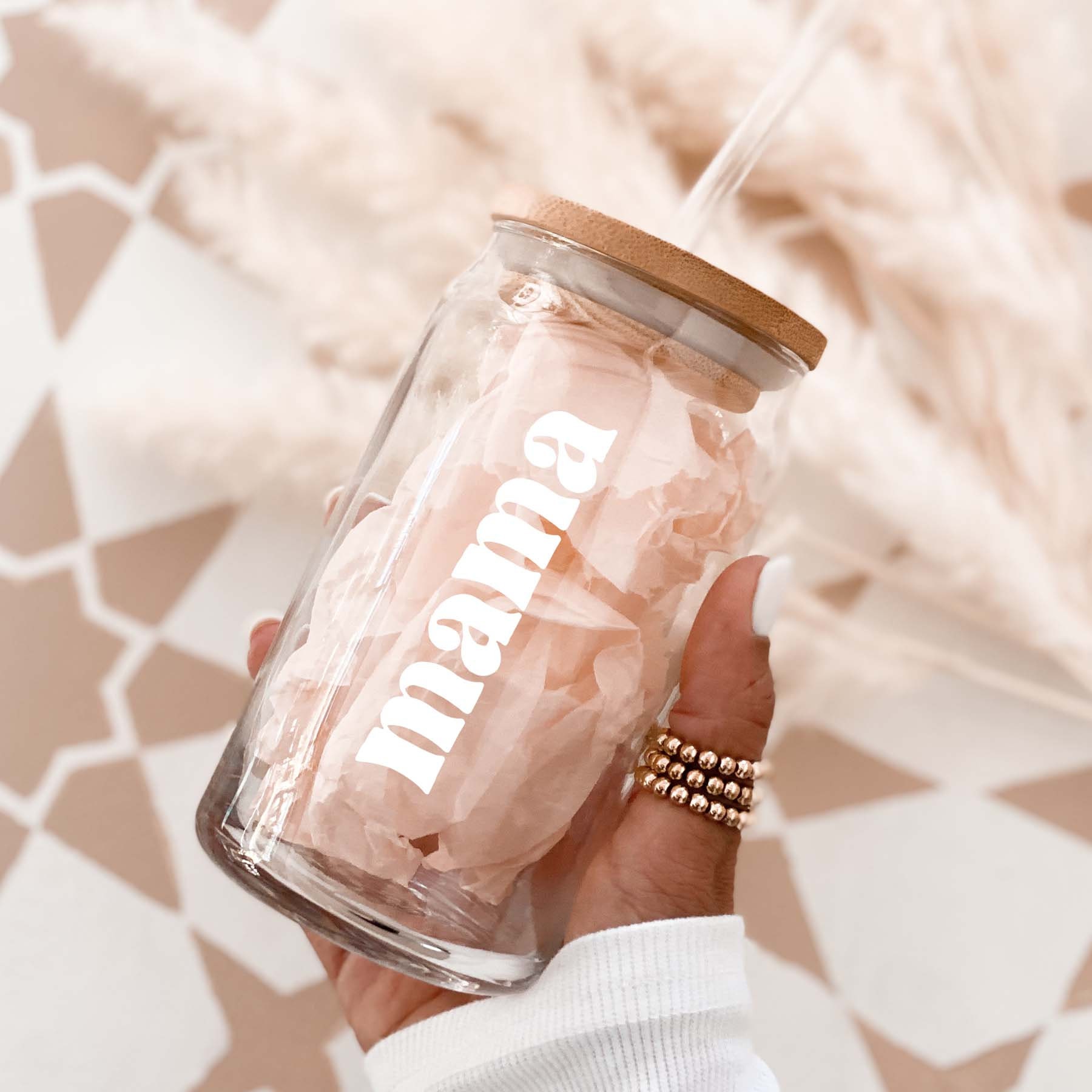 Iced Coffee Glass Cup with Bamboo Lid and Straw - Personalized Birth Month  Flower and Name - Gift for Her Birthday, Mothers Day Gift, Christmas