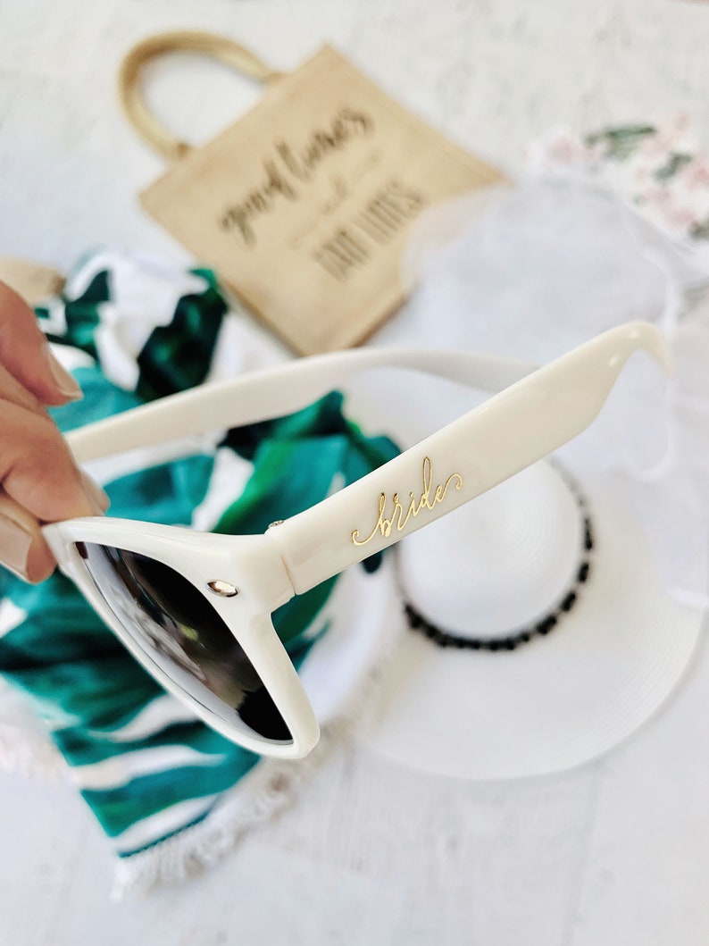 Bride Sunglasses Bachelorette Sunglasses White Bride Sunglasses Bridal Shower Gift for Bride Bachelorette Party Gift EB3217BRD image 3