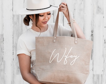 Wifey Beach Bag Wifey Bag Bride Tote Bag Honeymoon Tote Bag Bridal Shower Gift Bag for Bride to Be Gift (EB3330ANS)