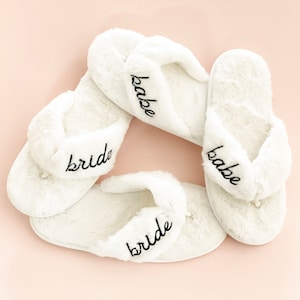 Bride Slippers Bridesmaid Slippers Babe Bachelorette Party Slippers Cute Bridesmaid Gifts Bride Gift Ideas Wedding Getting Ready EB3394WD image 1