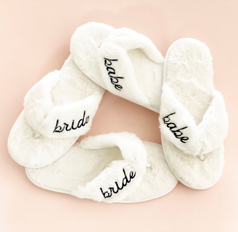 Bride Slippers Bridesmaid Slippers Babe Bachelorette Party Slippers Cute Bridesmaid Gifts Bride Gift Ideas Wedding Getting Ready EB3394WD image 1