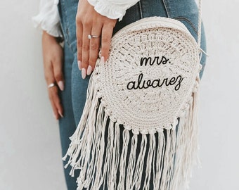 Mrs Purse Bridal Shower Gift for Bride Purse Personalized Fringe Purse Mrs Gifts Wedding Gift for Bride Honeymoon Gift (EB3446P)