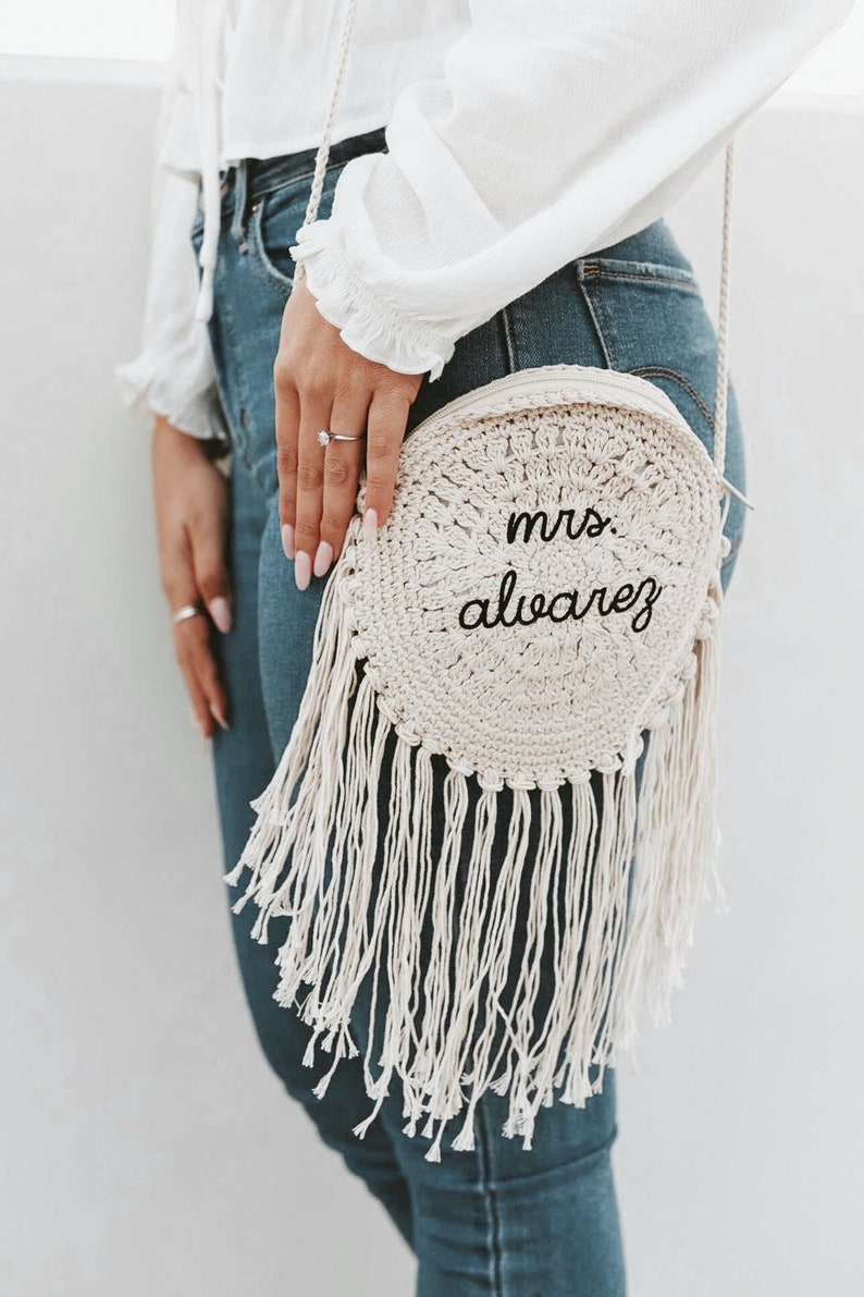 Mrs Purse Bridal Shower Gift for Bride Purse Personalized Fringe Purse Mrs Gifts Wedding Gift for Bride Honeymoon Gift EB3446P image 1