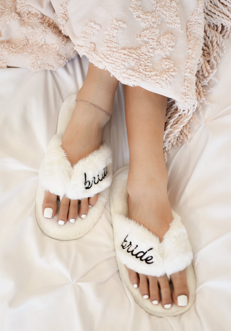 Wedding Slippers Bride Slippers Bridal Shower Gift Cute Bride to Be Gifts Wedding Gift for Bride Getting Ready Honeymoon Gifts EB3394WD image 1