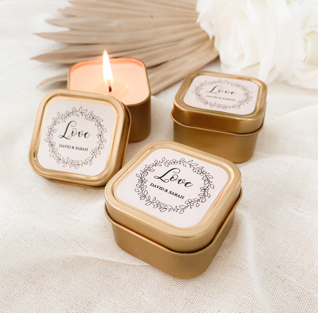 Custom Label Floral 4 oz. Candle Tin Favor Set